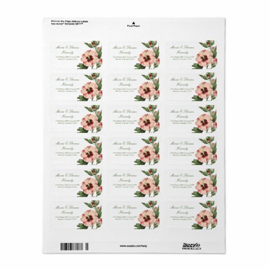  Hibiscus Floral Adres Mailing Labels (Full Sheet)