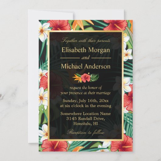  Hibiscus Floral Gold Lijst Kaart (Voorkant)