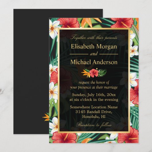  Hibiscus Floral Gold Lijst Kaart (Voorkant / Achterkant)