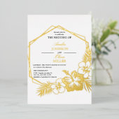 Hibiscus Floral Hexagon Lijst Weddenschap Gold Folie Uitnodiging (Staand Voorkant)