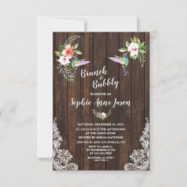 Hibiscus Floral Hummingbird Wood Brunch en Bubble Kaart