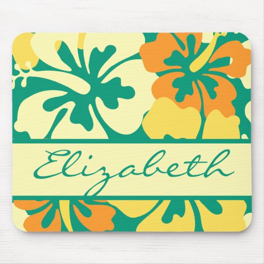 Hibiscus Floral Pattern Monogram Muismat (Voorkant)