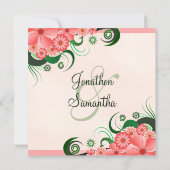 Hibiscus Floral Pink 5.25" Vierkante bruiloft uitn Kaart (Achterkant)