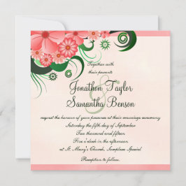 Hibiscus Floral Pink 5.25" Vierkante bruiloft uitn Kaart