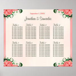 Hibiscus Floral Pink 8 Table Weddenschap Grafiek Poster