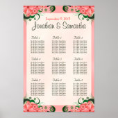 Hibiscus Floral Pink 9 Table Wedding Seding Chart Poster (Voorkant)
