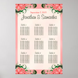 Hibiscus Floral Pink 9 Table Wedding Seding Chart Poster