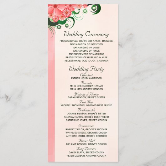 Hibiscus Floral Pink Wedding Programme Sjablonen (Achterkant)