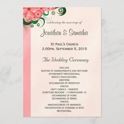 Hibiscus Floral Pink Wedding Programme Sjablonen (Voorkant)