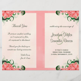 Hibiscus Floral Pink Wedding Programme Sjablonen