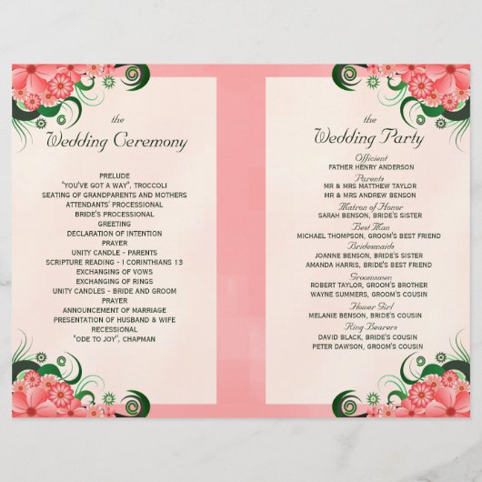 Hibiscus Floral Pink Wedding Programme Sjablonen (Achterkant)