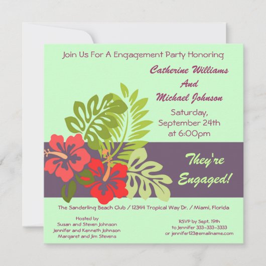 Hibiscus Floral Tropical Wedding Engagement Party Kaart (Voorkant)