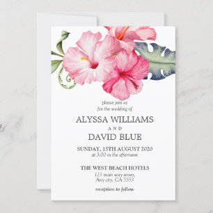 Hibiscus Floral Waterverf Romantic Wedding Kaart