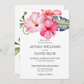 Hibiscus Floral Waterverf Romantische bruiloft Kaart (Voorkant / Achterkant)