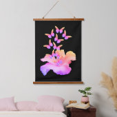 Hibiscus flower and Colorful Butterflies on Black Hangend Wandkleed (Slaapkamer)