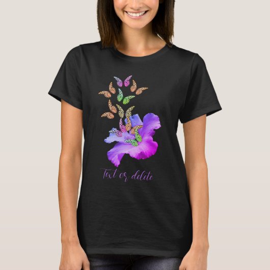 Hibiscus flower and Colorful Butterflies T-shirt (Voorkant)