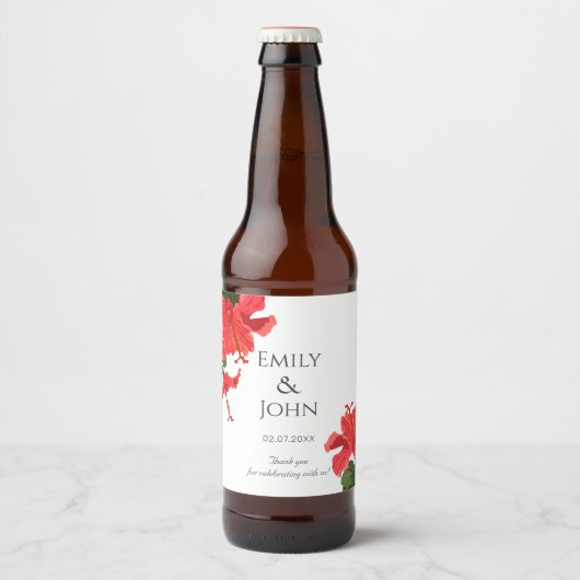 Hibiscus flower Beer Bottle Label Bier Etiket (Voorkant)