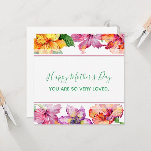  Hibiscus Flower Borders Moederdag Kaart (Voorkant / Achterkant in situ)