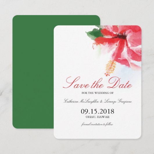Hibiscus Flower Breeze Waterverf Save the Date (Voorkant / Achterkant)