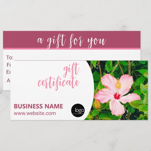 HIBISCUS FLOWER BUSINESS EIGEN LOGO GIFT-CERTIFICA (Voorkant / Achterkant)