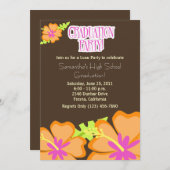 Hibiscus Flower Graduation Party Invitation Mocha Kaart (Voorkant / Achterkant)