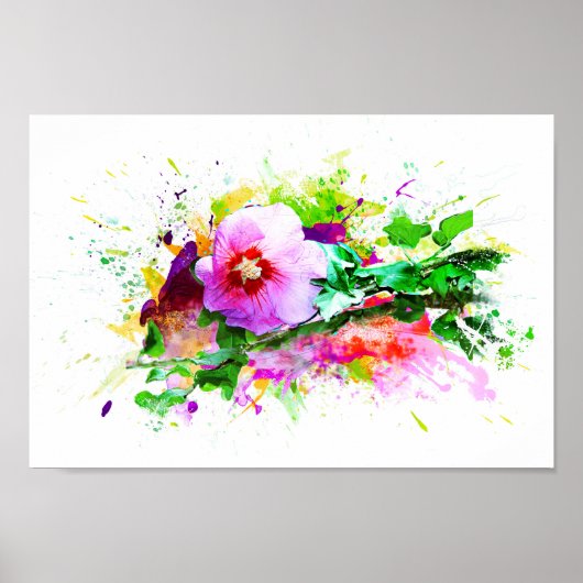 Hibiscus Flower, Hibiskus Blume, Watercolor Poster (Voorkant)