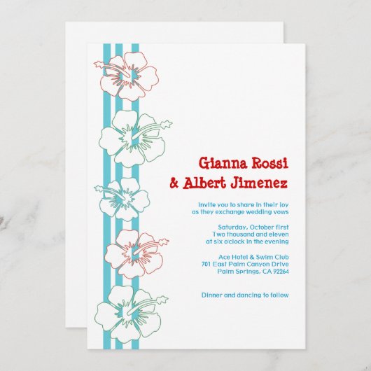 Hibiscus Flower Invitations | Weddenschap | Geboor Kaart (Voorkant / Achterkant)