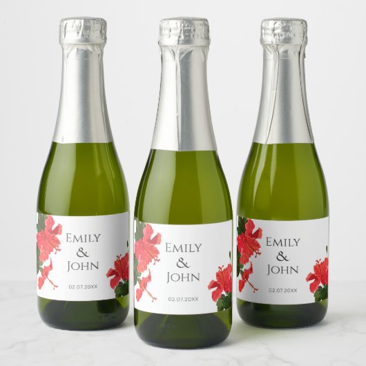 Hibiscus flower  Mini Sparkling Wine Bottle Labels Sparkling Wijnetiket (Flessen)