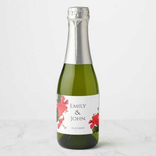 Hibiscus flower  Mini Sparkling Wine Bottle Labels Sparkling Wijnetiket (Voorkant)