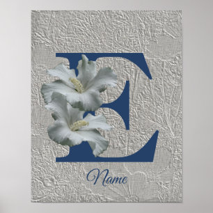 Hibiscus Flower Monogram Initiaal E Jouw naam Poster