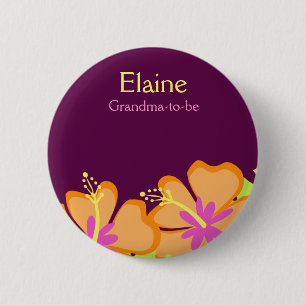 HIBISCUS FLOWER NAME TAG Personalized Button