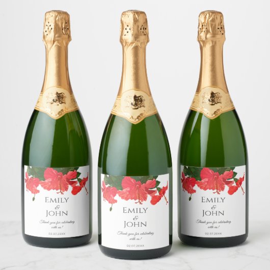 Hibiscus flower Sparkling Wine Bottle Labels Sparkling Wijnetiket (Flessen)