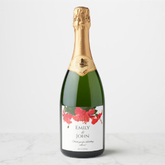 Hibiscus flower Sparkling Wine Bottle Labels Sparkling Wijnetiket