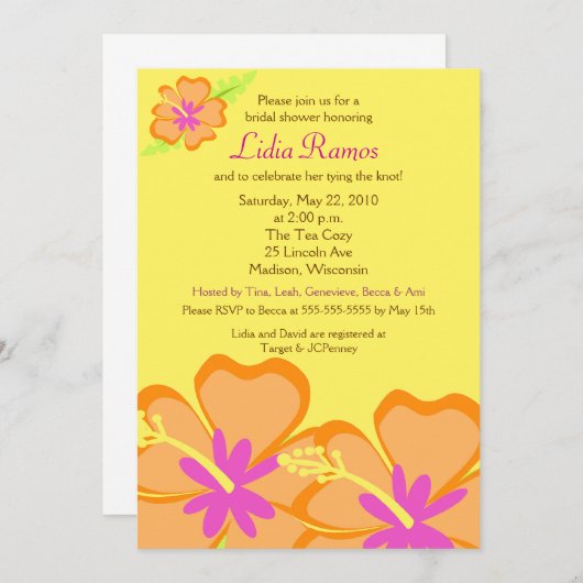 Hibiscus Flower Tropical 5x7 Vrijgezellenfeest Inv Kaart (Voorkant / Achterkant)