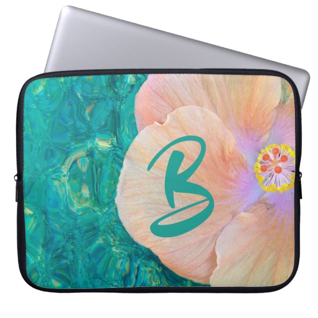 Hibiscus flower turquoise oceaanwater Hawaiian Laptop Sleeve (Voorkant)