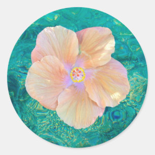 Hibiscus flower turquoise oceaanwater Hawaiian Ronde Sticker