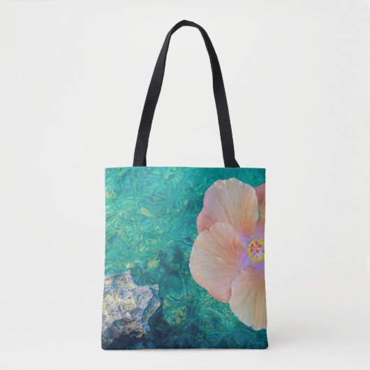 Hibiscus flower turquoise oceaanwater Hawaiian Tote Bag (Voorkant)
