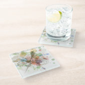 Hibiscus flower & waterverf achtergrond glazen onderzetter (Schuin)