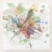 Hibiscus flower & waterverf achtergrond glazen onderzetter (Voorkant)
