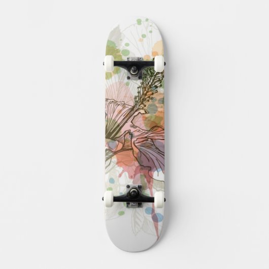 Hibiscus flower & waterverf achtergrond persoonlijk skateboard (Voorkant)