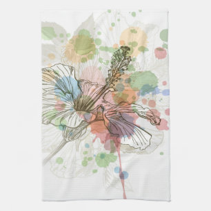 Hibiscus flower & waterverf achtergrond theedoek