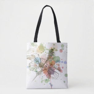 Hibiscus flower & waterverf achtergrond tote bag