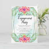 Hibiscus Flower Waterverf Beach Engagement Party Kaart (Staand voorkant)