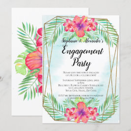 Hibiscus Flower Waterverf Beach Engagement Party Kaart