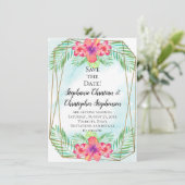 Hibiscus Flower Waterverf Beach Save the Date Kaart (Staand voorkant)