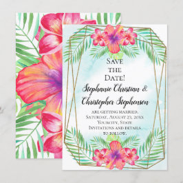Hibiscus Flower Waterverf Beach Save the Date Kaart
