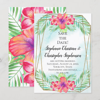 Hibiscus Flower Waterverf Beach Save the Date Kaart