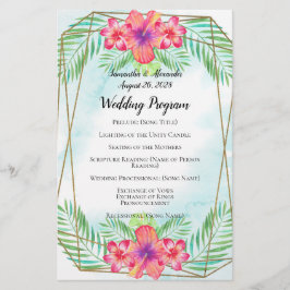 Hibiscus Flower Waterverf Beach Wedding Programme