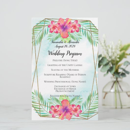 Hibiscus Flower Waterverf Beach Wedding Programme (Staand voorkant)