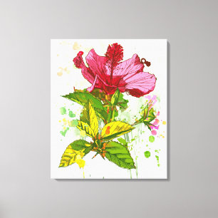 Hibiscus flower - waterverf verf 2 canvas afdruk